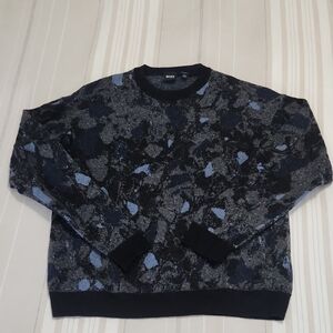 Boss Men's Black and Blue Abstract Sweater